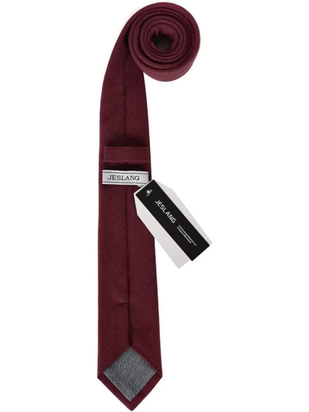 Mens Merlot Solid Heather Cotton Linen Textured Formal Slim Necktie For Business